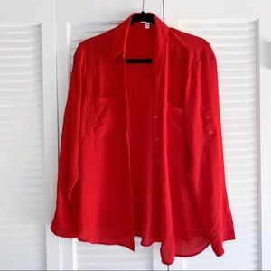 EXPRESS Semi-sheer Red Button-Up Blouse